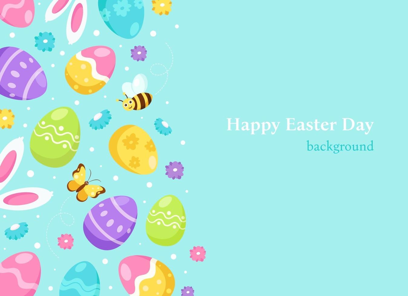 Easter background bunny ears, Easter eggs, flowers. Vector illustration