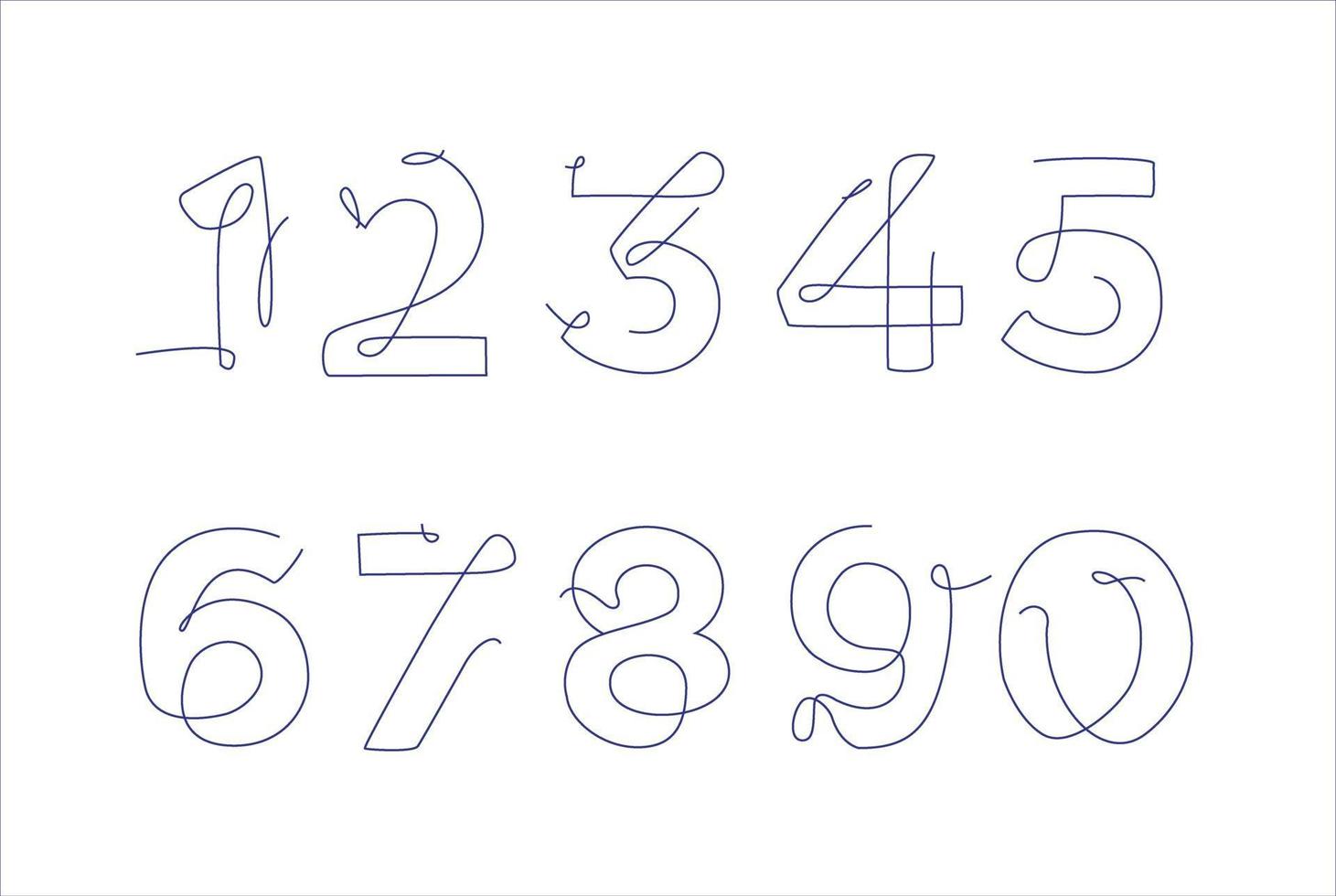 Set of numbers in line art style. Birthday template card. Continuous line. One line vector