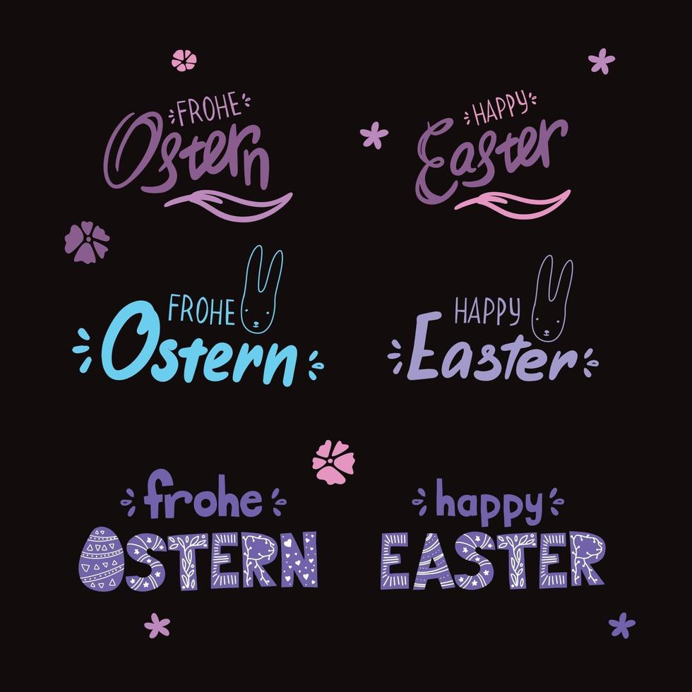 Happy easter lettering. german typography for easter. Frohe Ostern text. Typo Elements for Easter. vector