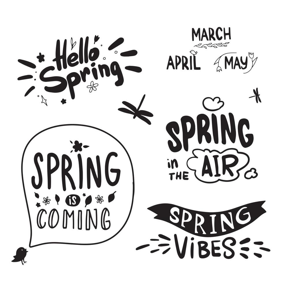 Spring Lettering. Calligraphy hello spring, spring monthes. spring is coming. vector