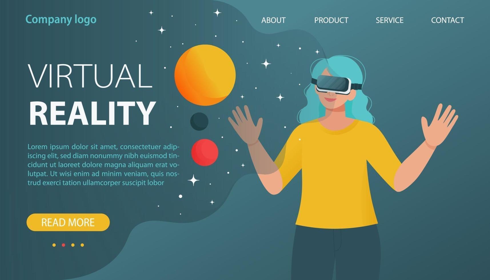 mujer usando un casco de realidad virtual vr. ilustración vectorial en estilo plano para sitio web, página de destino, banner u otros vector