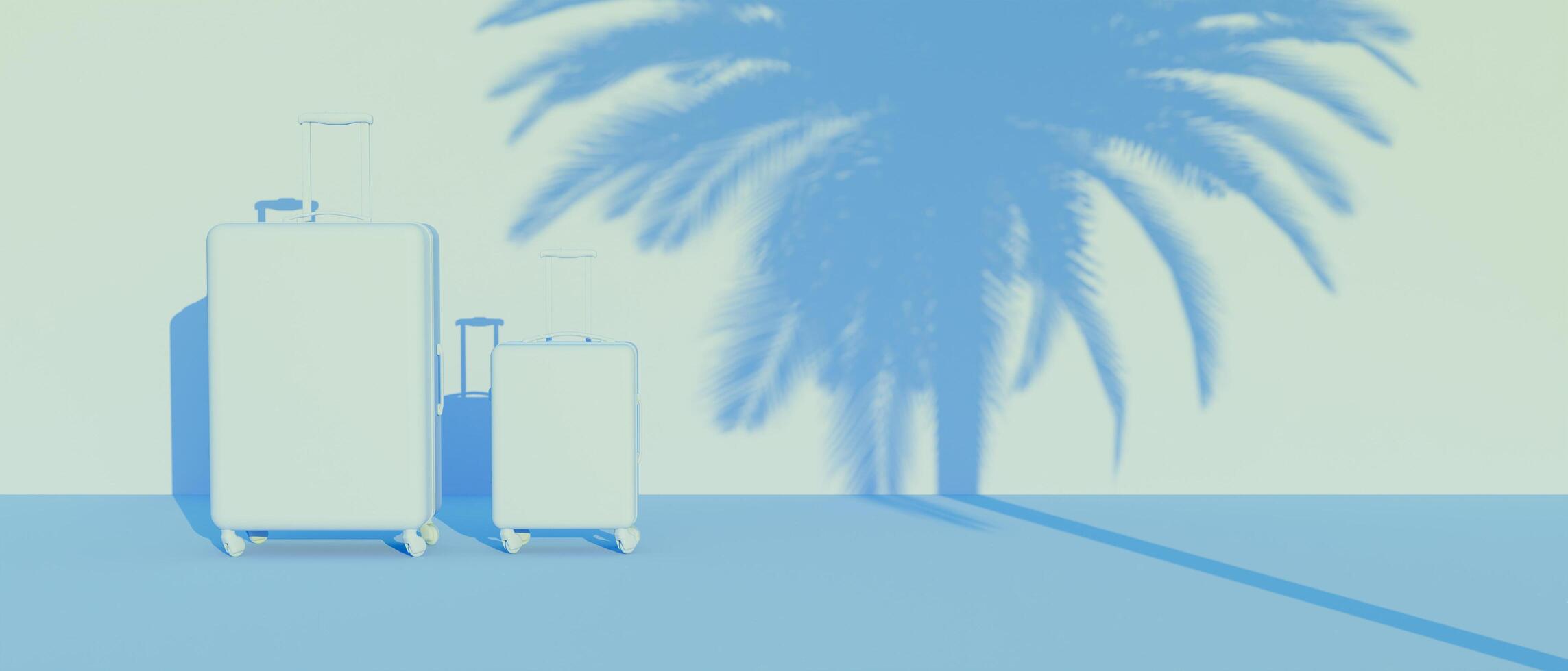 3D blue monochromatic scene with two suitcases photo