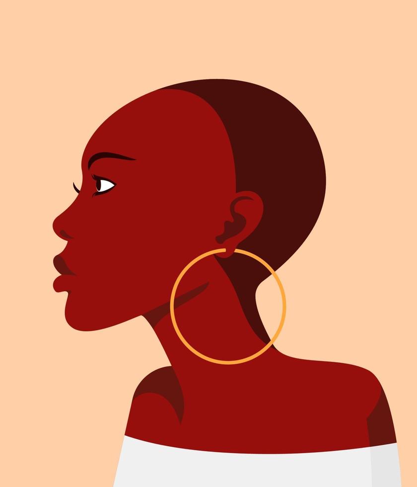 joven africana de perfil con un peinado calvo. avatar plano vectorial para la red social. vector