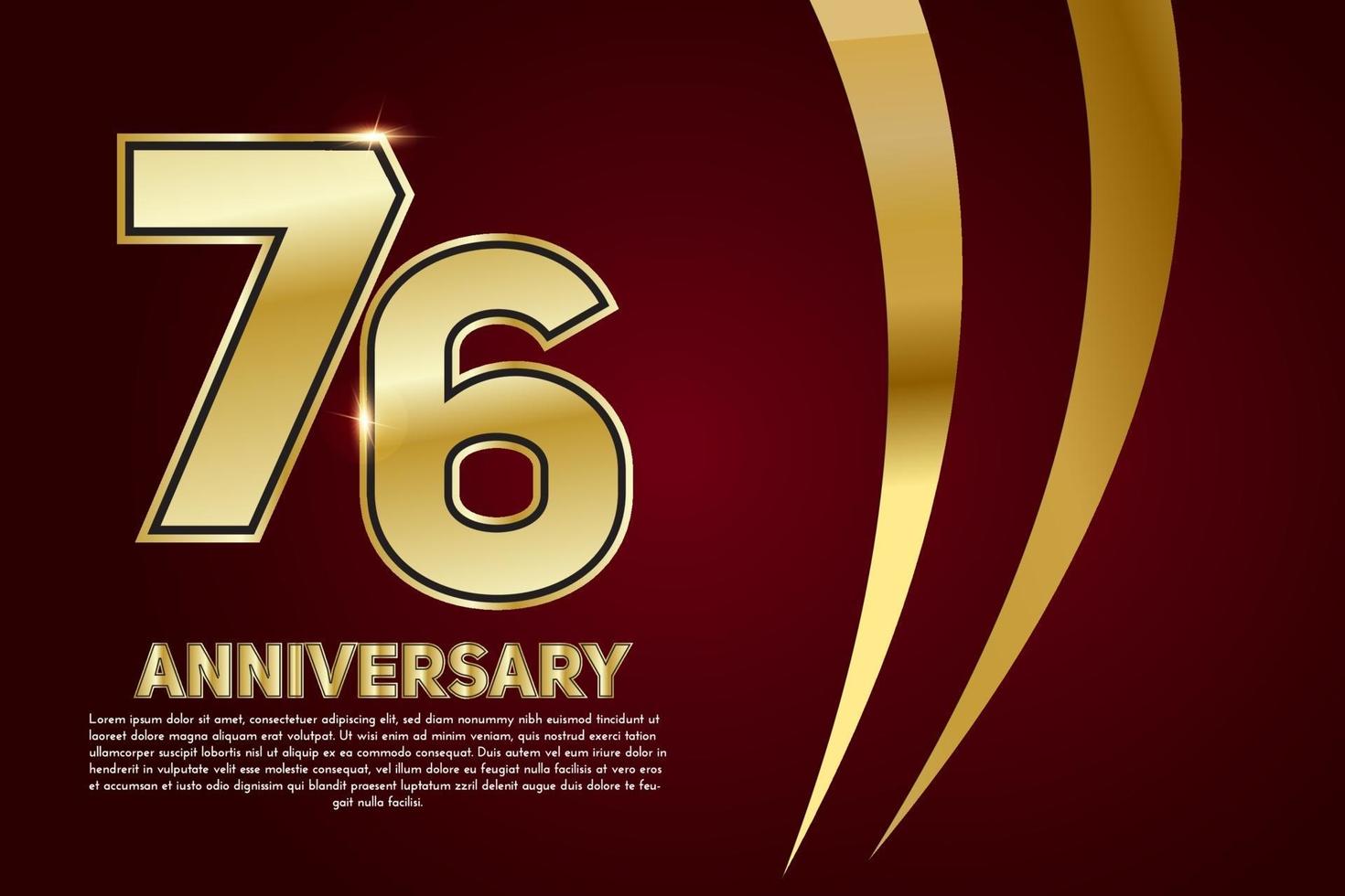 76 year Anniversary celebration. Golden number 76 with sparkling confetti vector