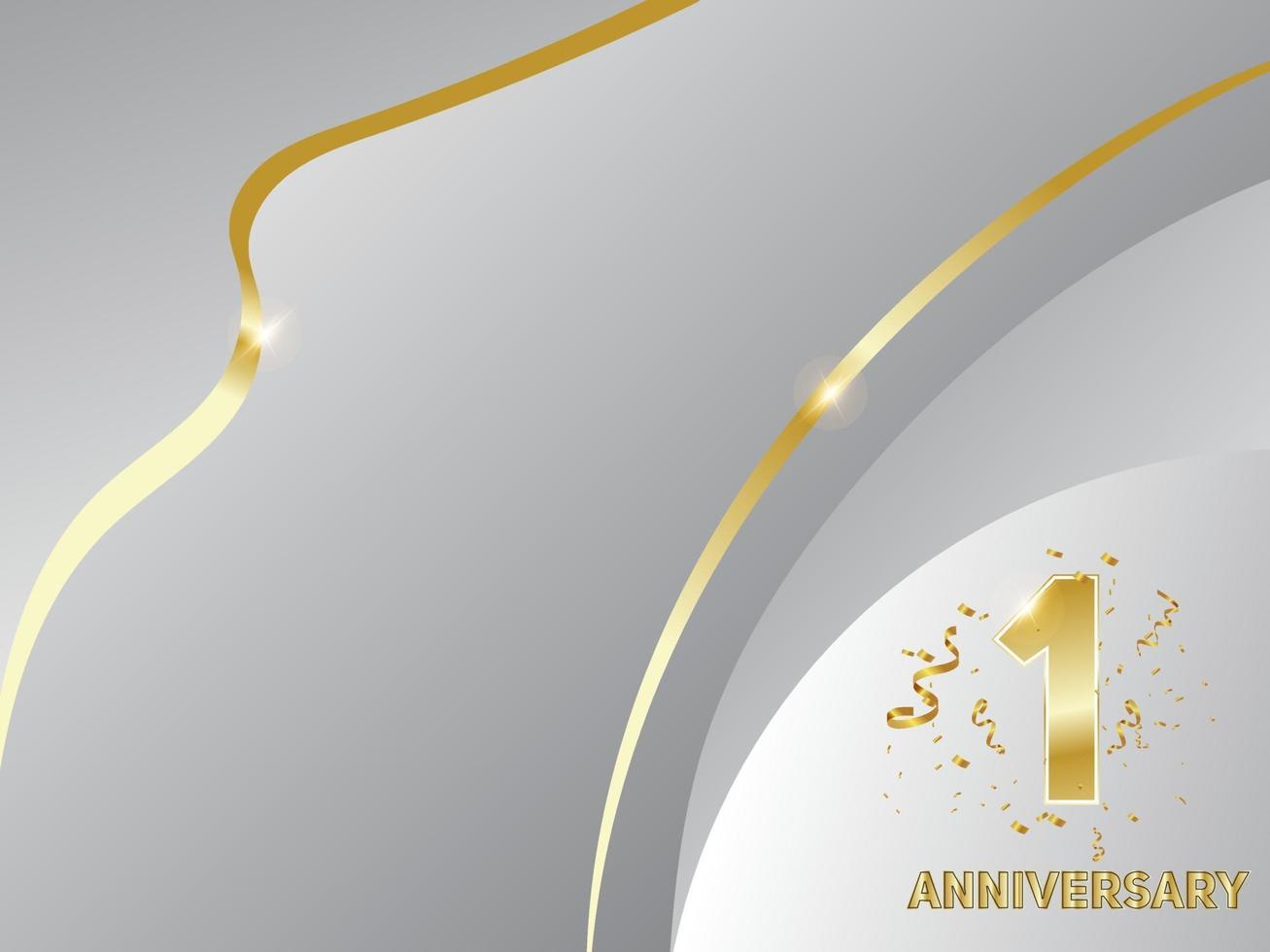 celebración del primer aniversario. número de oro 1 con confeti brillante vector