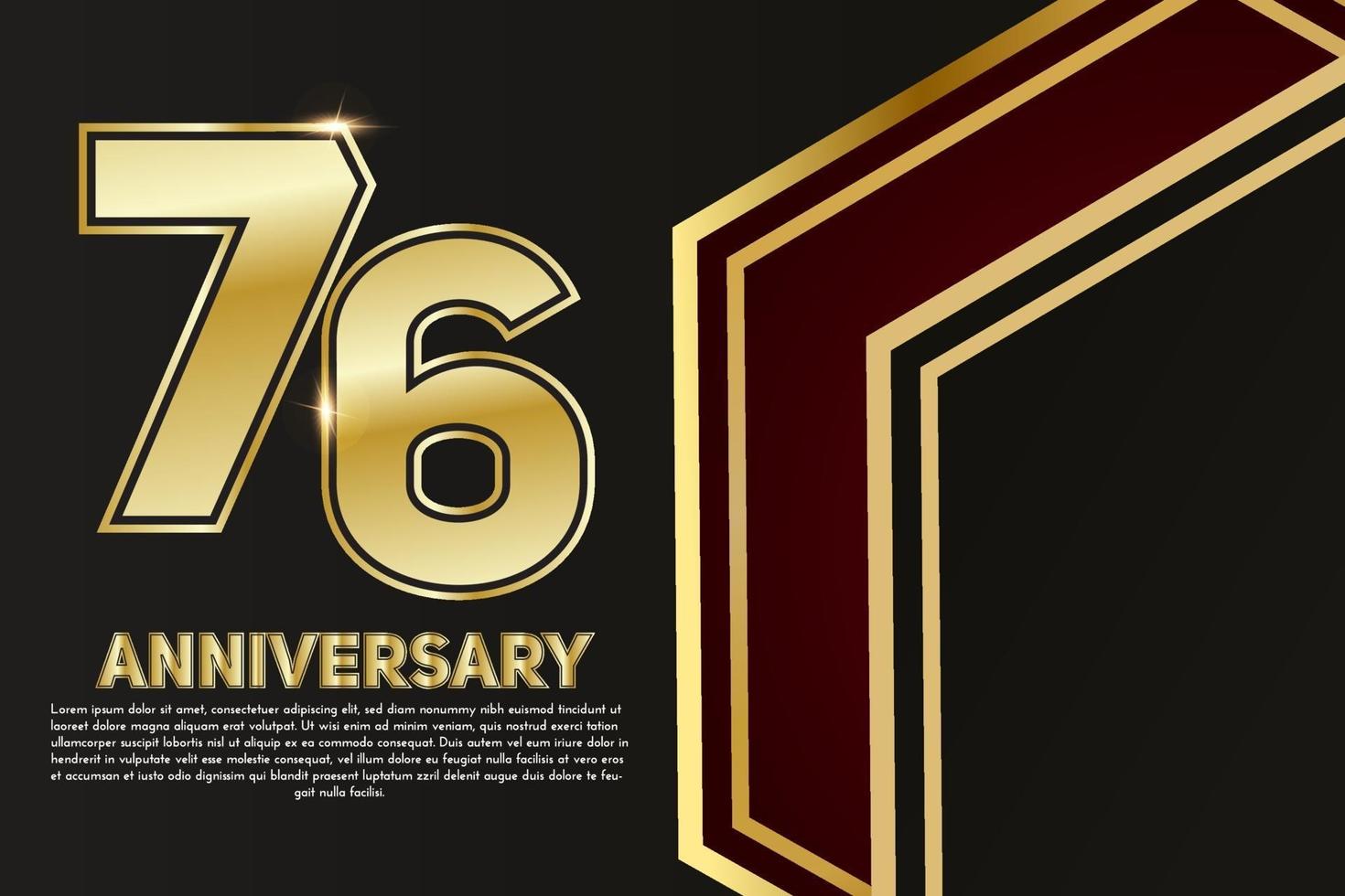 Celebración del aniversario de 76 años. Número de oro 76 con confeti brillante. vector