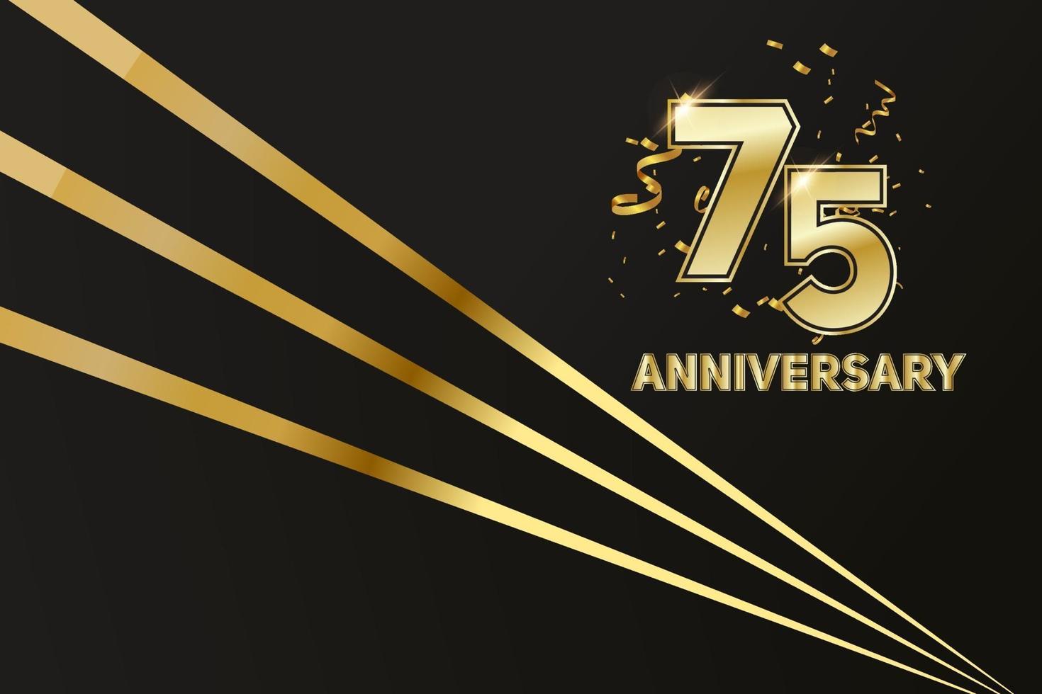 75 year Anniversary celebration. Golden number 75 with sparkling confetti vector