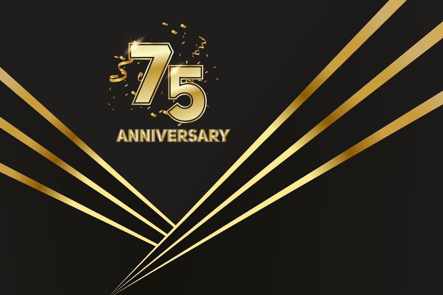 75 year Anniversary celebration. Golden number 75 with sparkling confetti vector