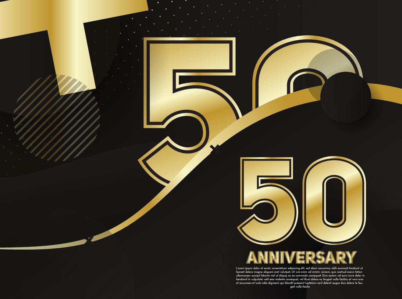 Celebración del aniversario de 50 años. número de oro 50 con confeti brillante vector