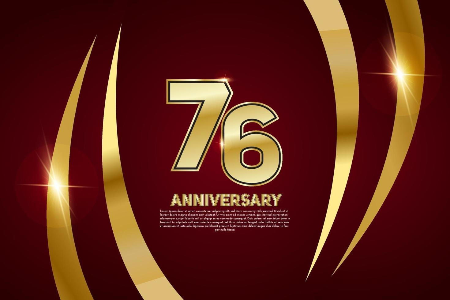 Celebración del aniversario de 76 años. Número de oro 76 con confeti brillante. vector