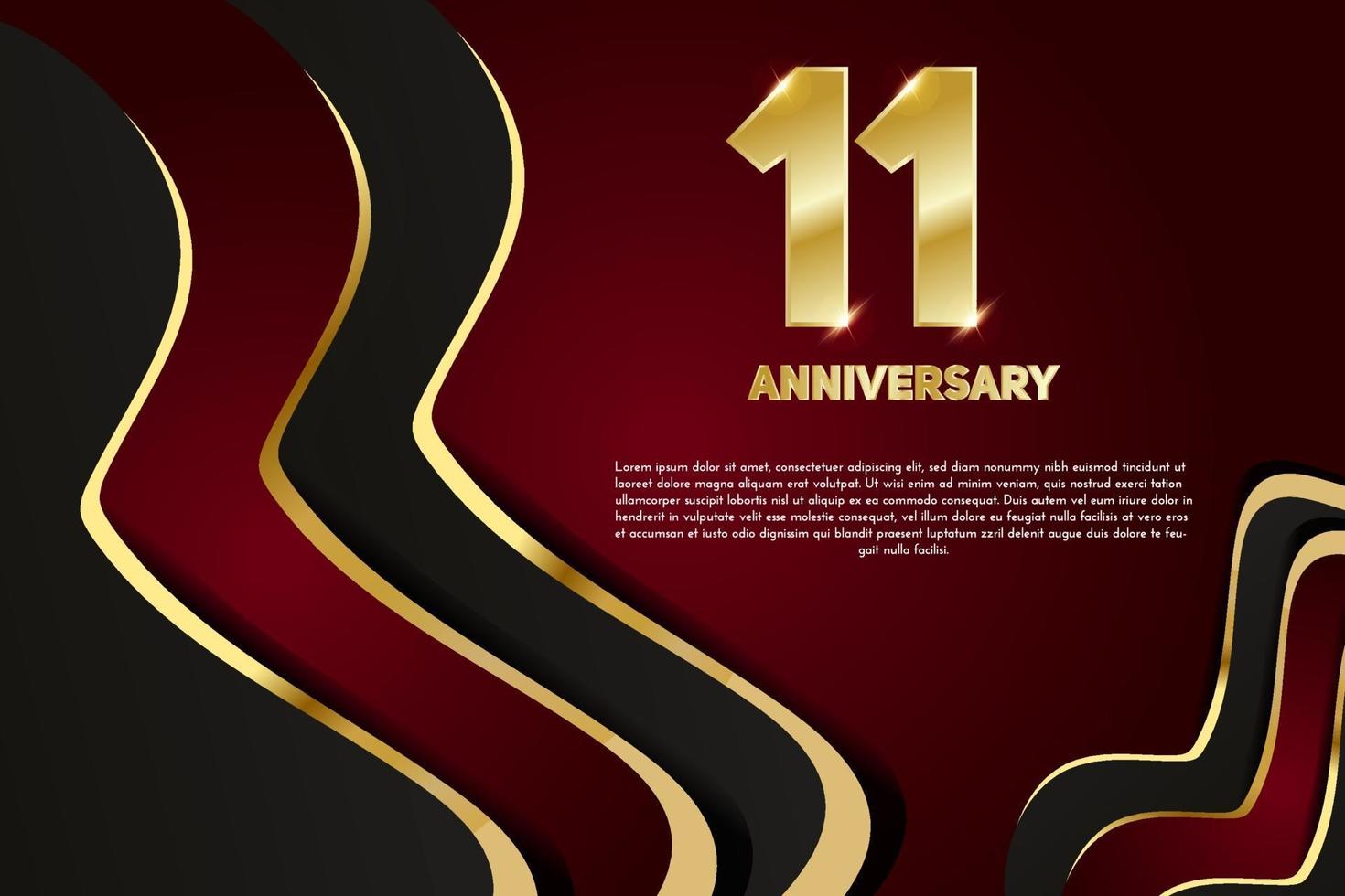 11 year Anniversary celebration. Golden number 11 with sparkling confetti vector