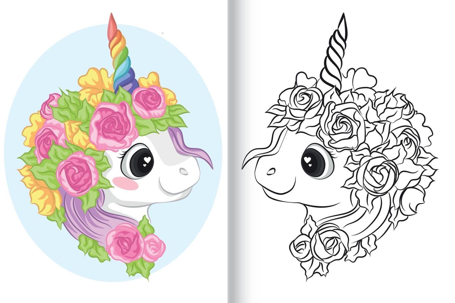 unicornio para colorear con cuerno de colores y flores 2172654 Vector en  Vecteezy