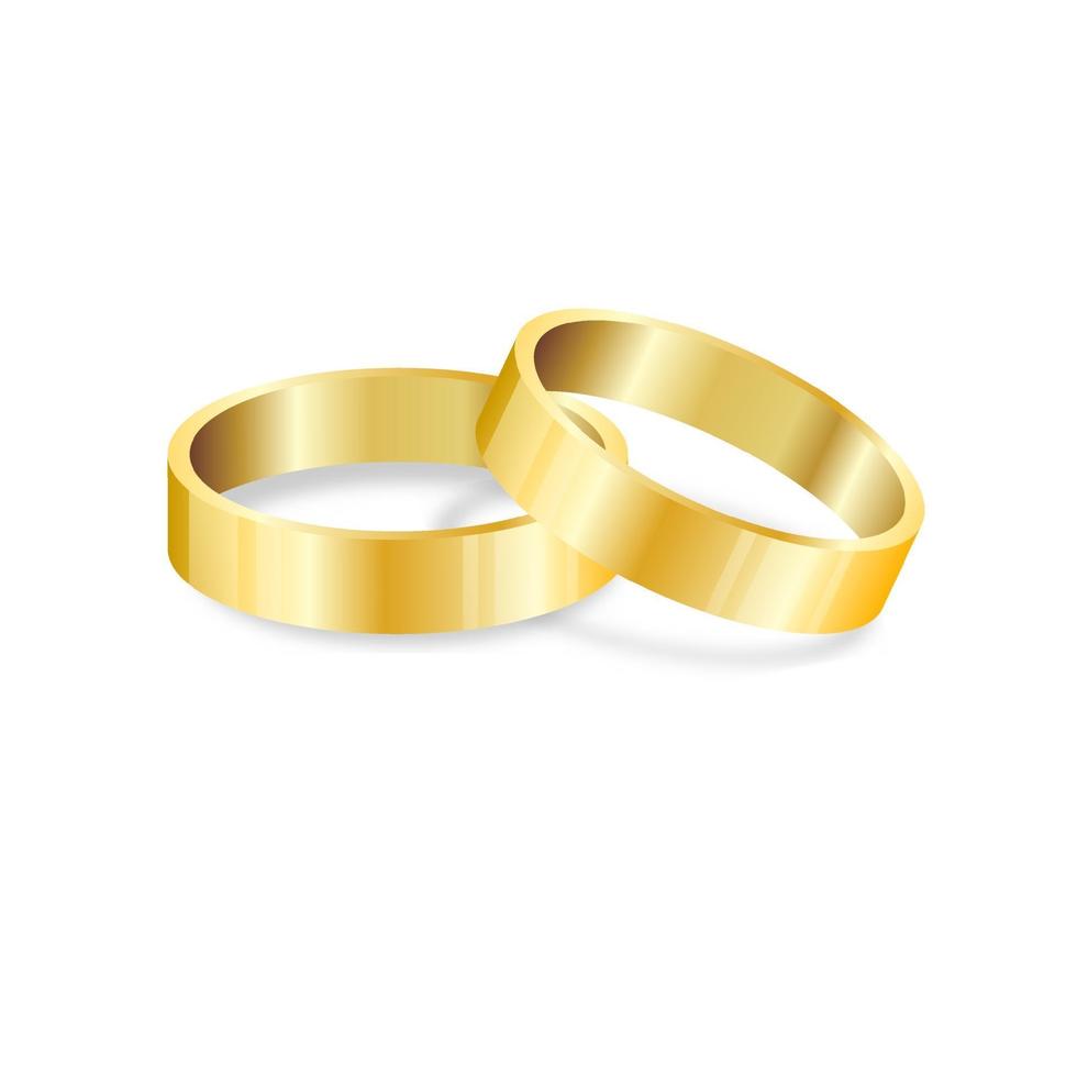Vector golden wedding rings. Gold wedding rings pair vector 3D