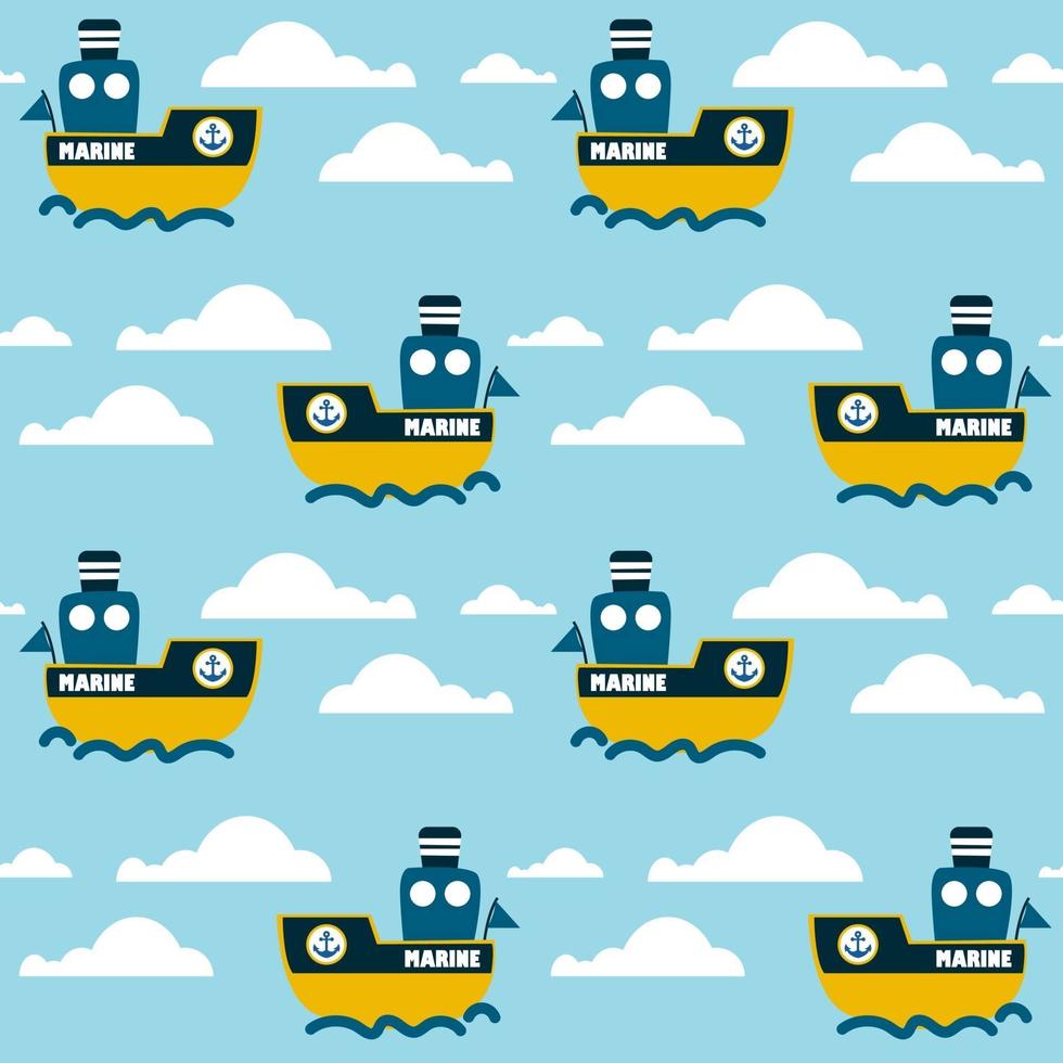 Marine seamless pattern cartoon nautical sailboat fabric vector