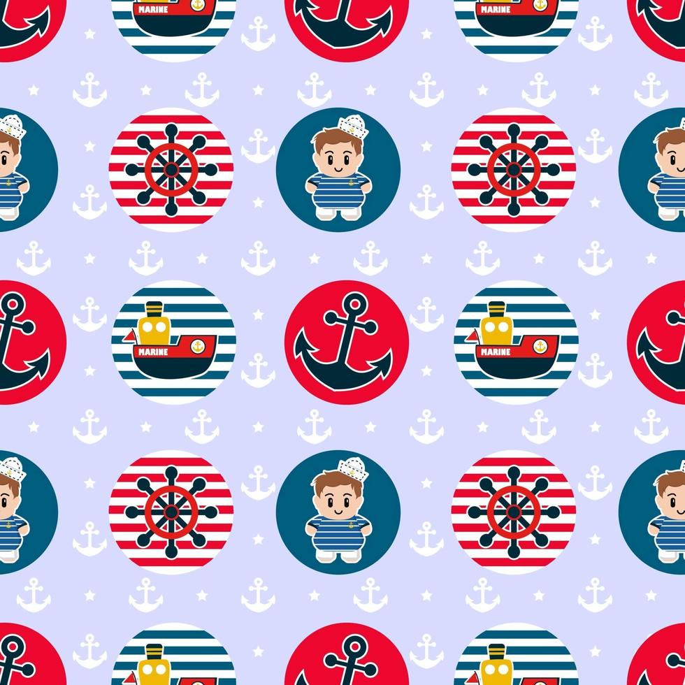 Seamless pattern with sailing badges in red and blue colors vector