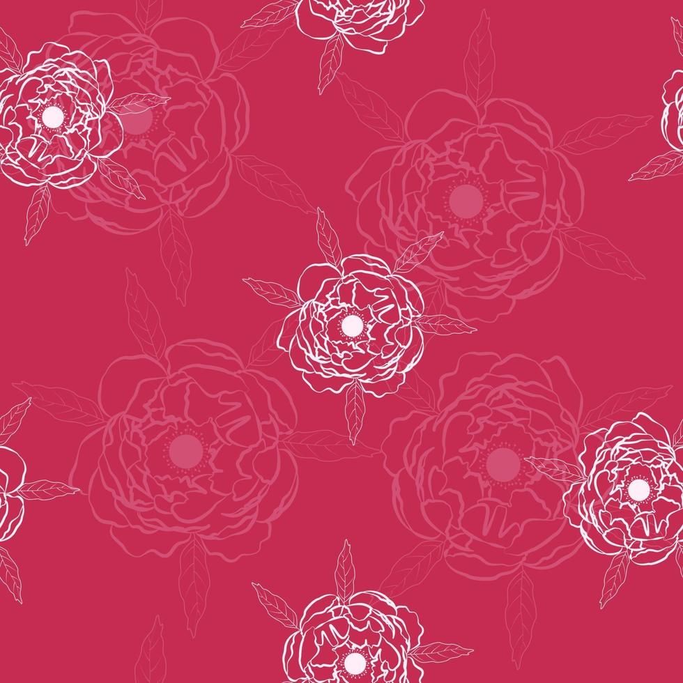 Seamless pattern with white outline peony vector