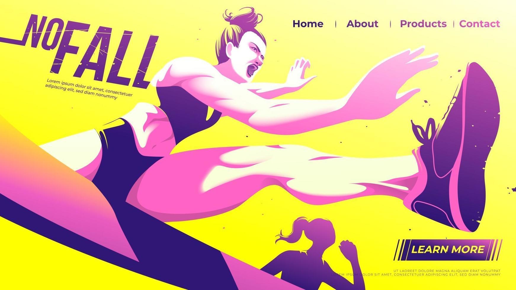 Vector illustration for ui or a landing page of hurdle running, female athlete jumping across the hurdle with determination in the game.