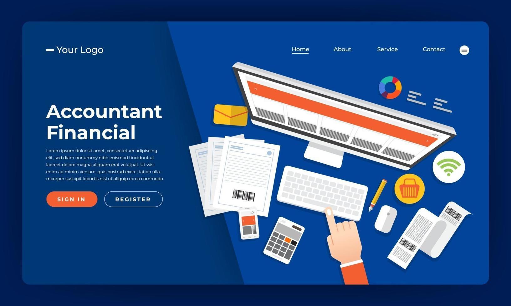 Financial accounting services landing page vector