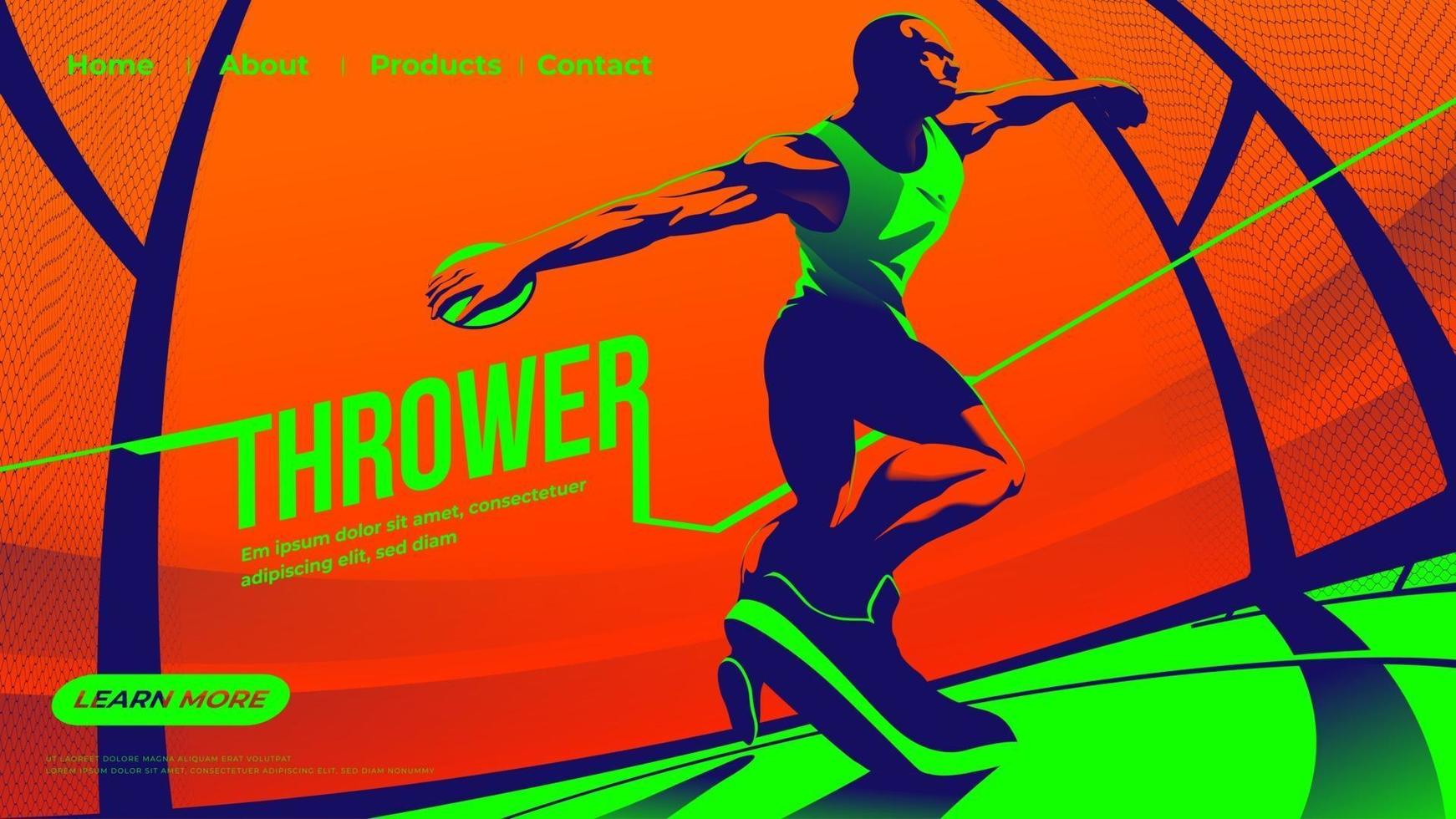 Vector illustration for ui or landing page of throwing the discus sport featuring male athlete concentrating on throwing