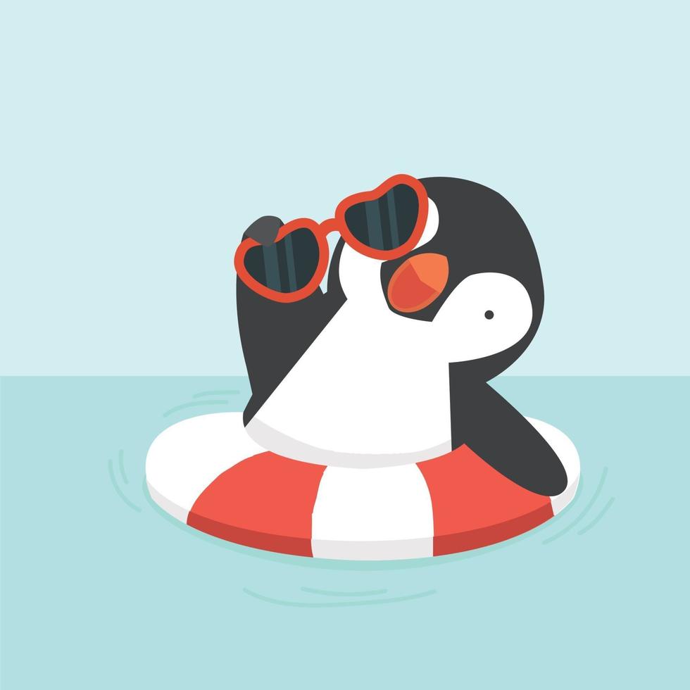 Cute Penguin swimming with inflatable ring vector