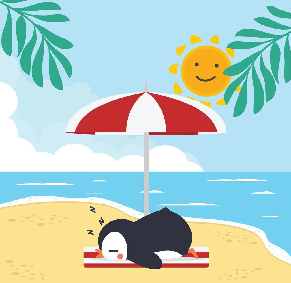 Cute penguin in Summer, Beach background vector