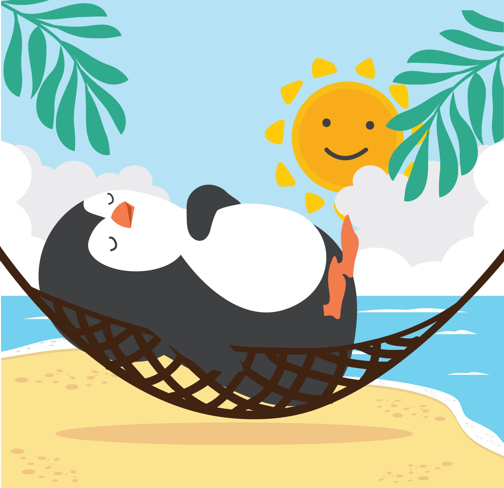 Cute penguin sleeping in hammock, Summer Beach 2172753 Vector Art at ...