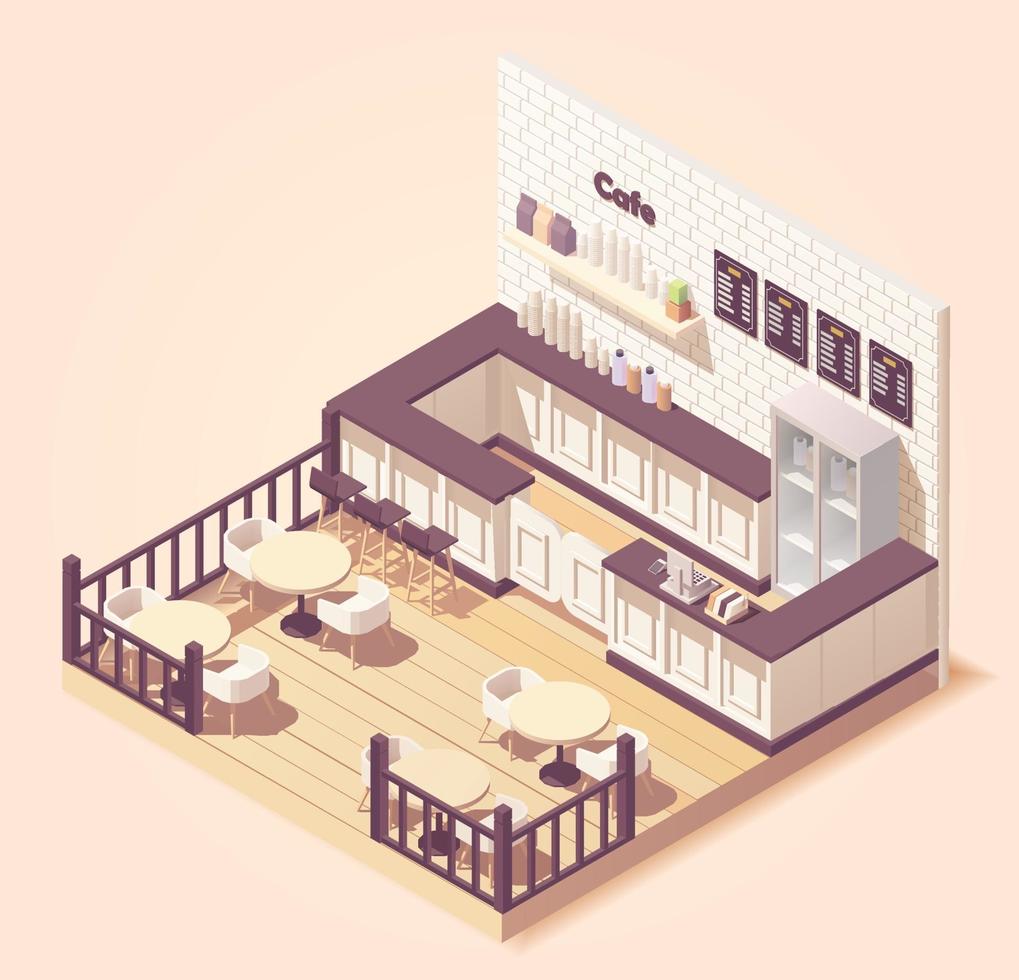 isometric illustration Cute small cafe or restaurant with outside tables vector