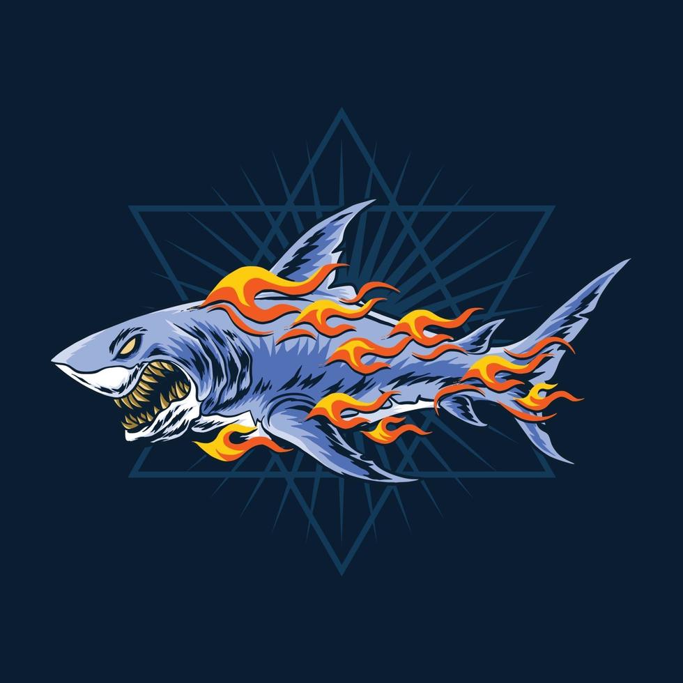 ferocious sharks attack with burning flames vector
