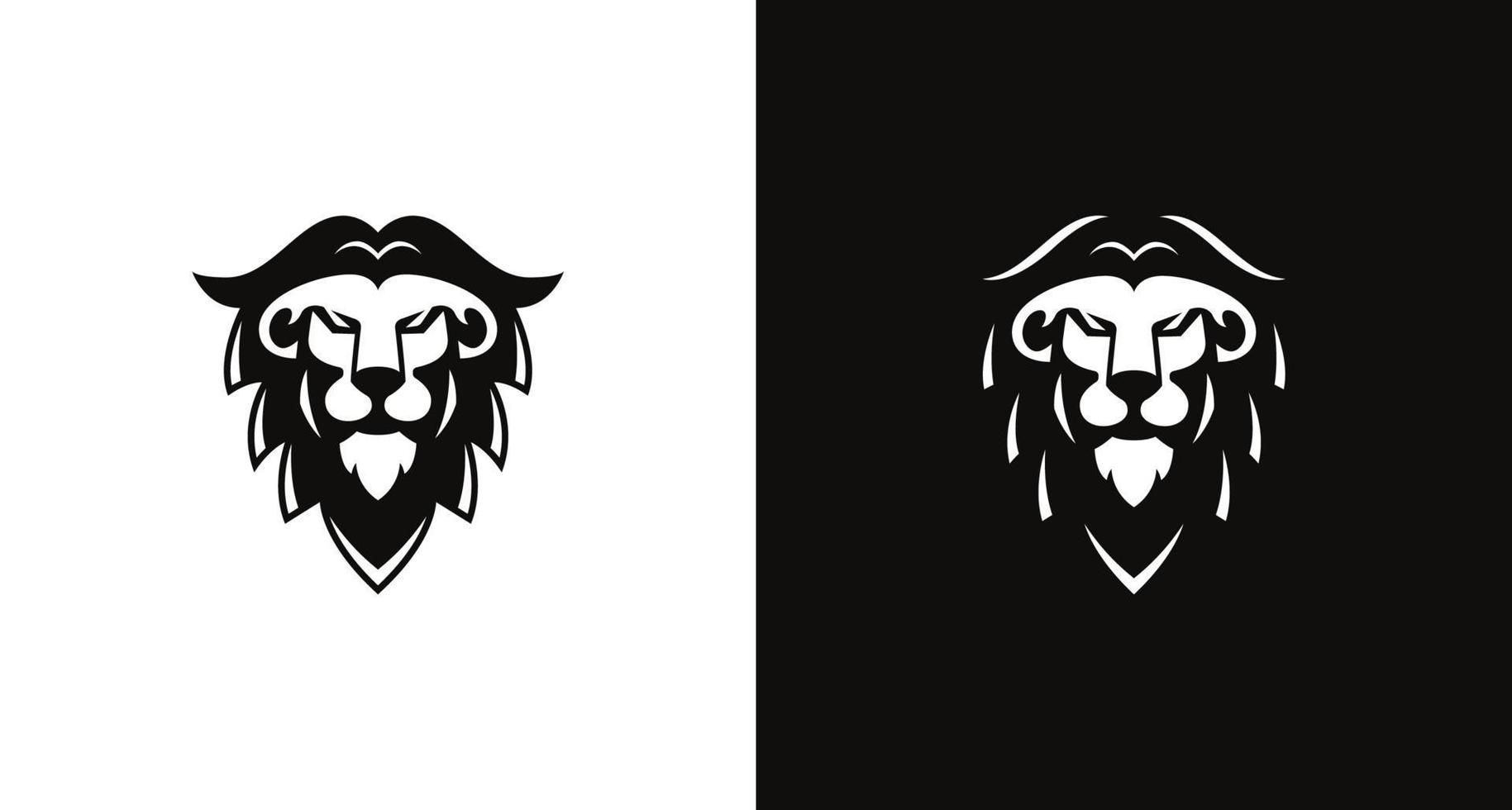 Modern elegant pirate lion head logo in black and white color vector