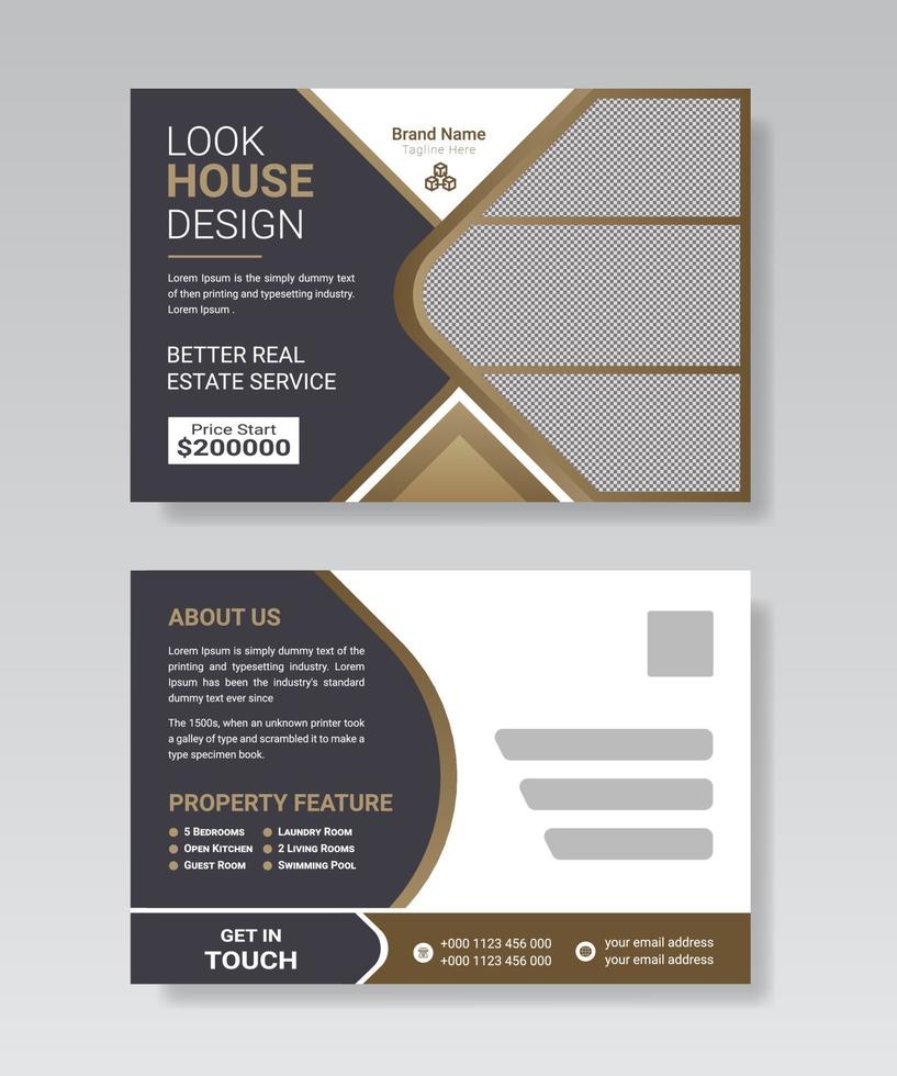 Real estate business postcard template design. vector