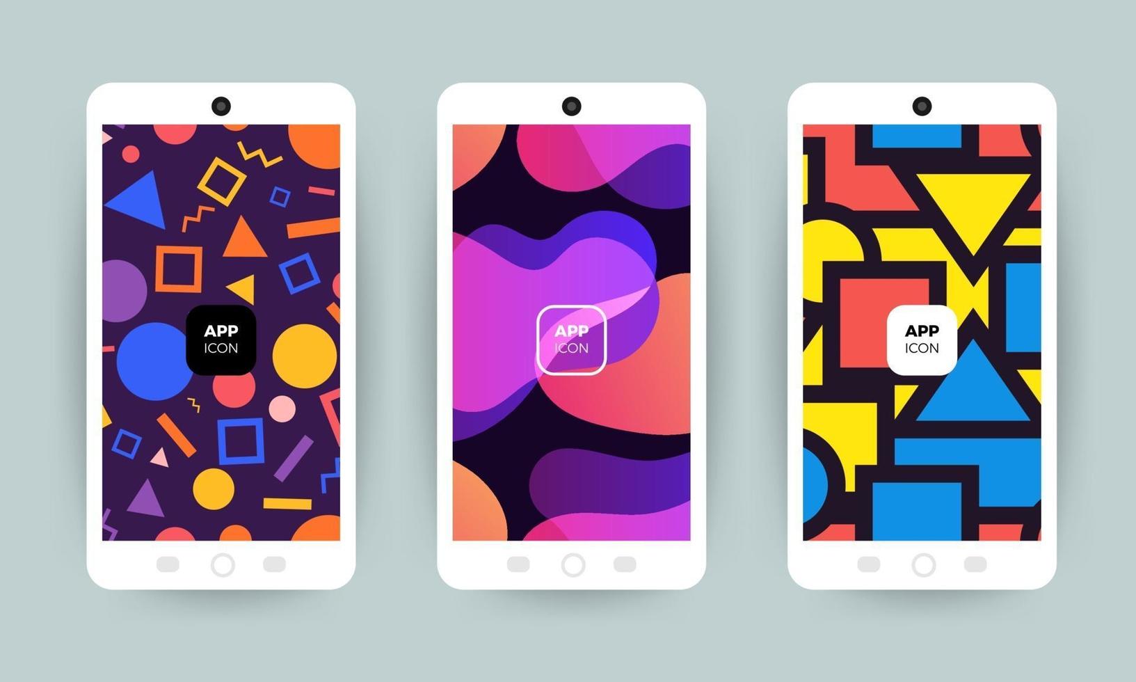 conjunto de coloridos diseños de fondo abstracto en teléfonos móviles vector