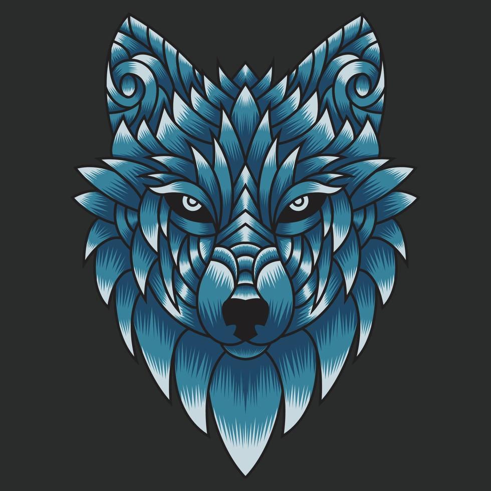 vector de concepto de dibujos animados de ilustración de lobo de arte de doodle de ornamento colorido abstracto. Adecuado para logotipo, papel tapiz, tatuaje, fondo, tarjeta, ilustración de libro, diseño de camiseta, pegatina, portada, etc.