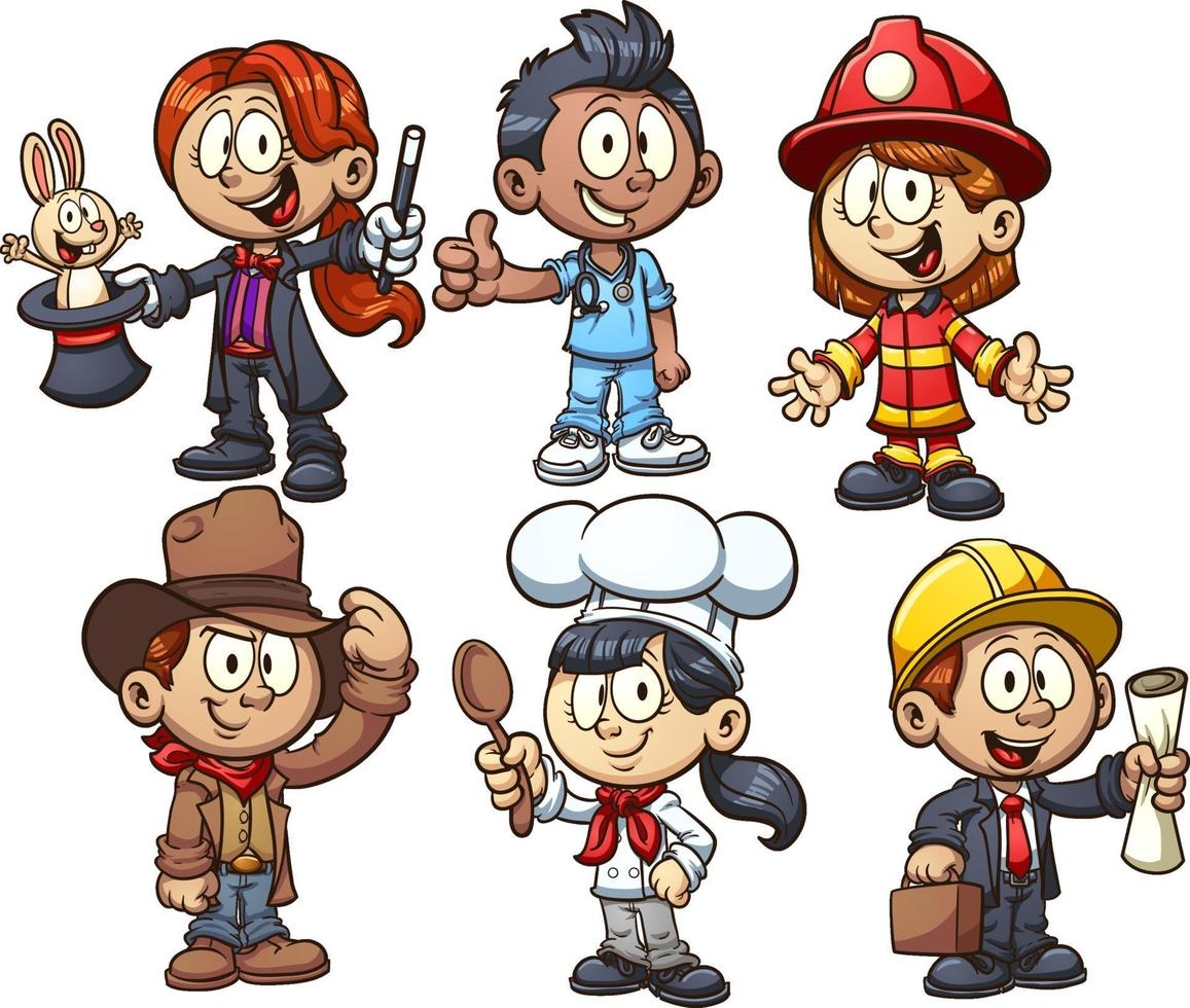 niños con diferentes ocupaciones. vector