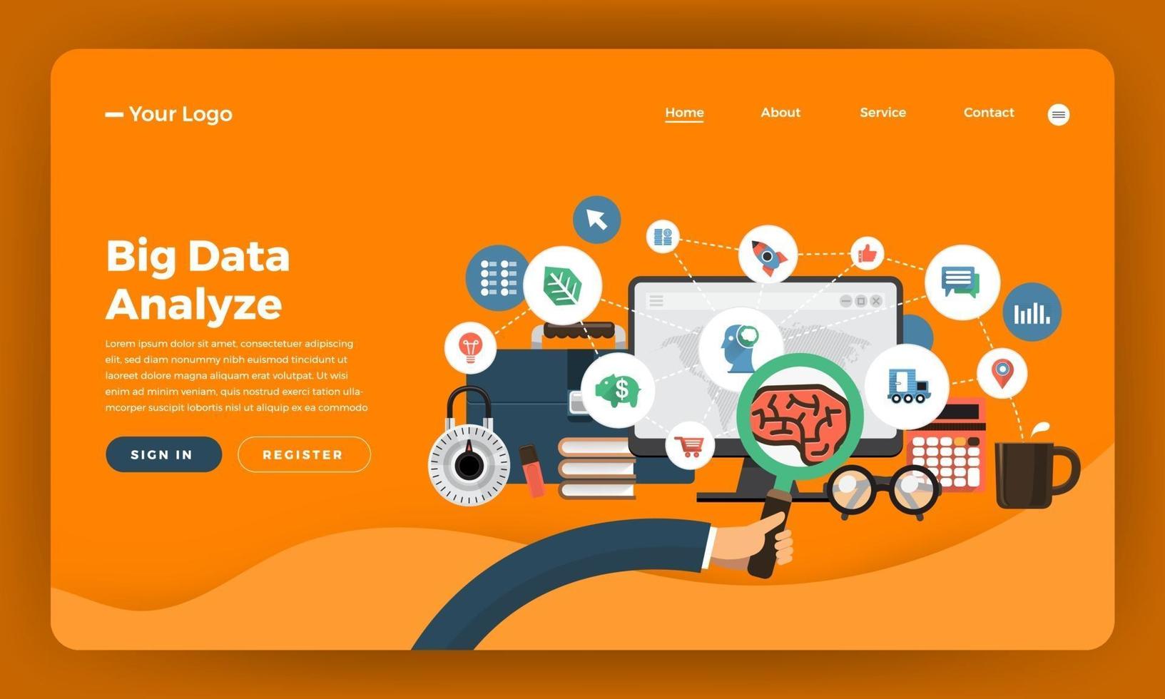 Big data analysis website mockup design vector