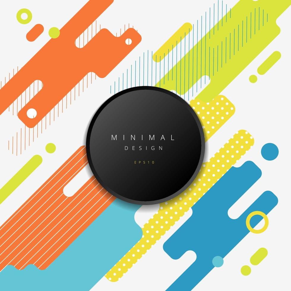 Abstract colorful geometric composition made of various rounded shapes diagonal lines transition with black circle space for your text on white background. vector