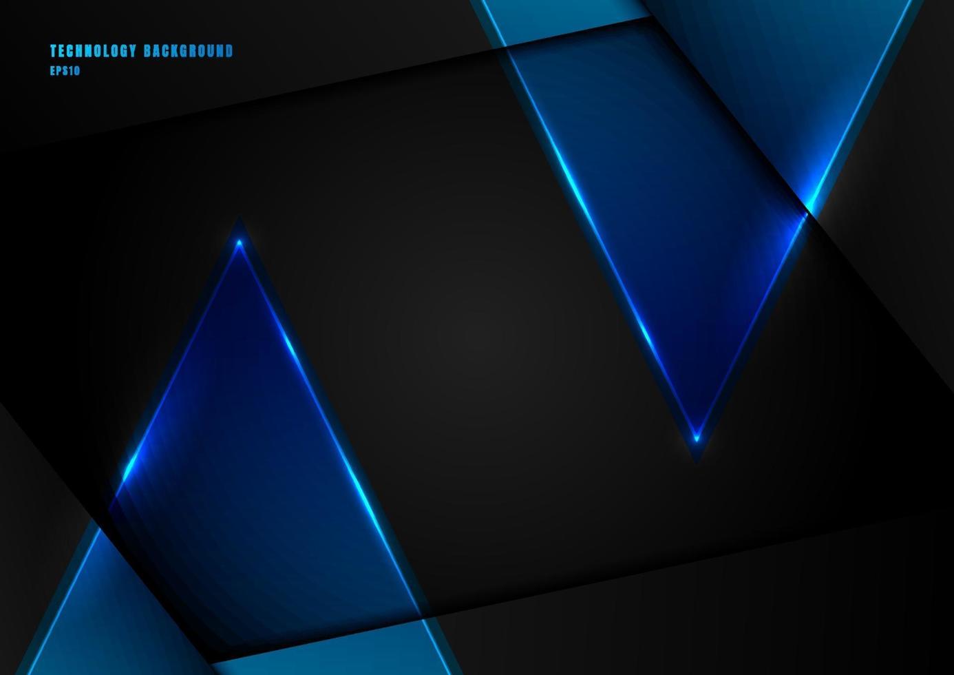 triángulos azules abstractos con iluminación láser sobre fondo negro con espacio para el texto. vector