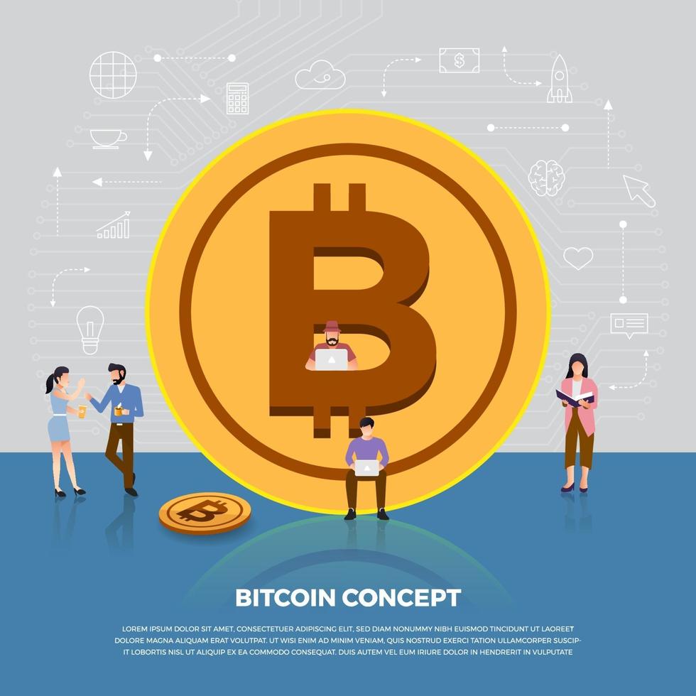 concepto de diseño plano de criptomoneda bitcoin vector