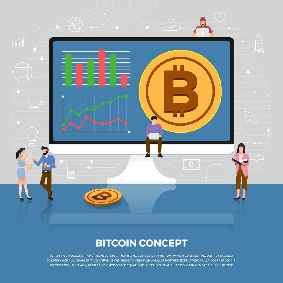 concepto de diseño plano de criptomoneda bitcoin vector