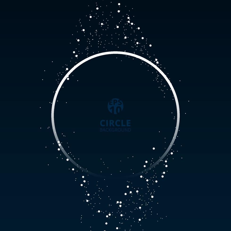 Circle white frame galaxy and space concept with particles on dark blue background. vector