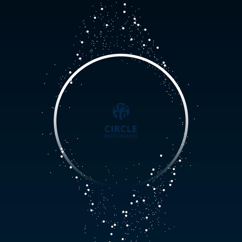 Circle white frame galaxy and space concept with particles on dark blue background. vector