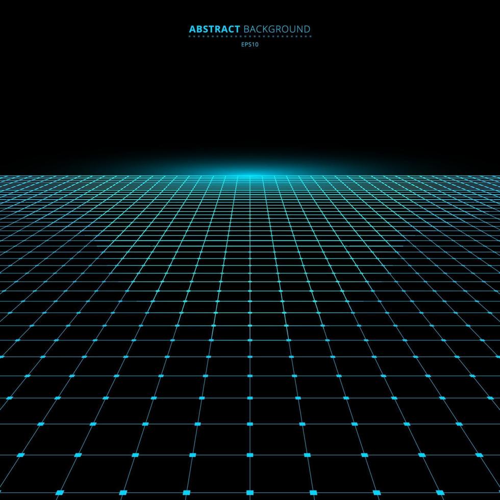 Abstract technology futuristic concept blue grid perspective on black background and lighting with space for your text vector