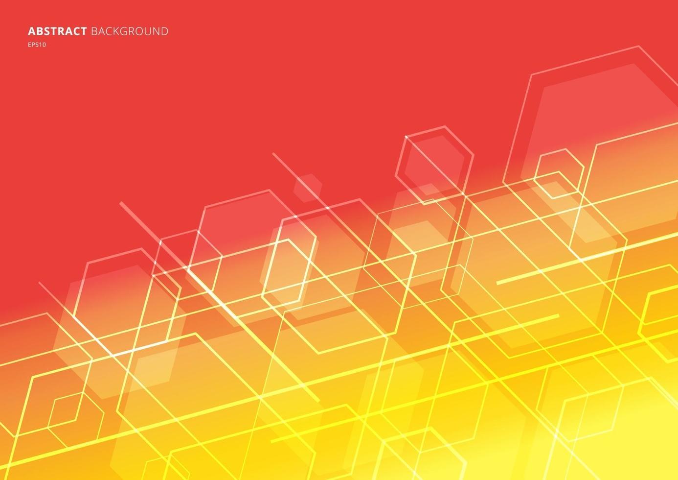 Abstract technology concept geometric hexagon with lines diagonal on red and yellow background. vector