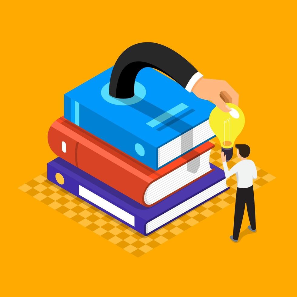 Books contain knowledge and big ideas, flat illustration style vector