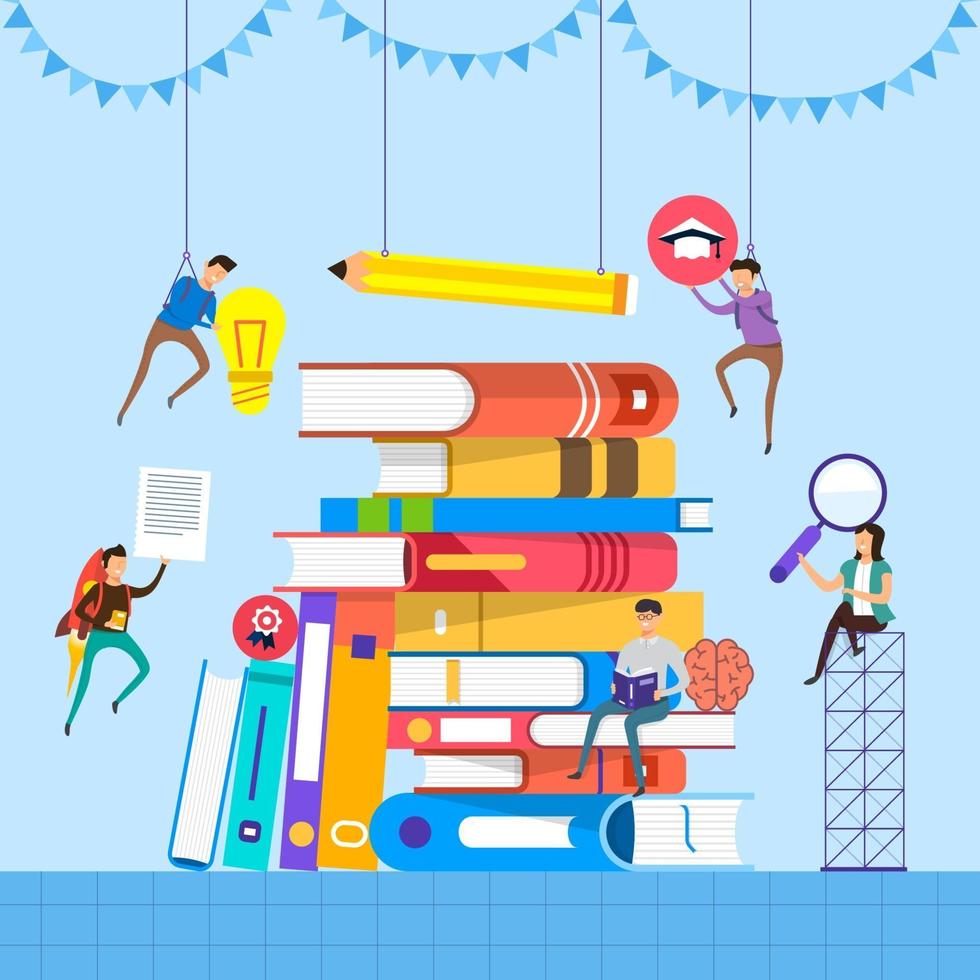 educación y aprendizaje con libros, estilo de ilustración plana vector