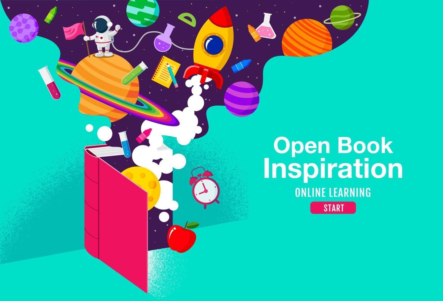 Book Inspiration, Online Learning, study from home, back to school, flat design vector. vector