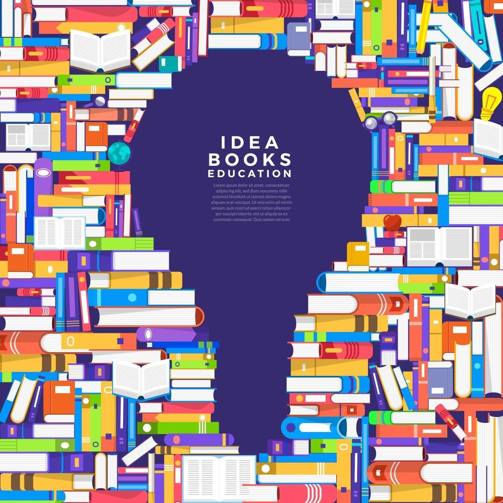 Colorful piles of books in the shape of a lightbulb. Books contain ideas vector