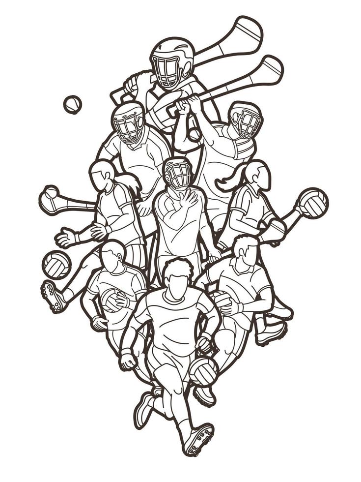Gaelic Football and Hurling Sport Players Outline vector