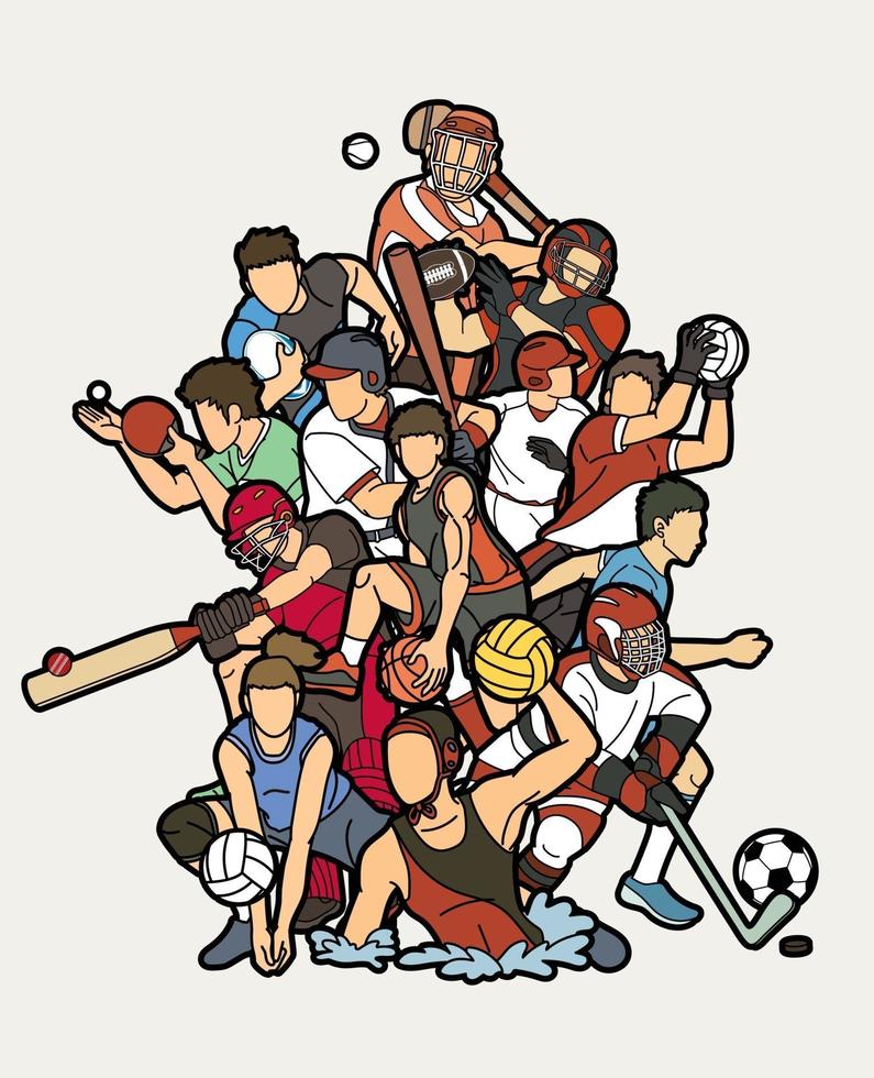 diseño de acción de jugadores de deporte mixto. vector