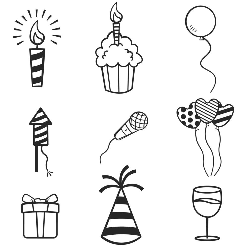 Vector set of hand drawn birthday party sketches