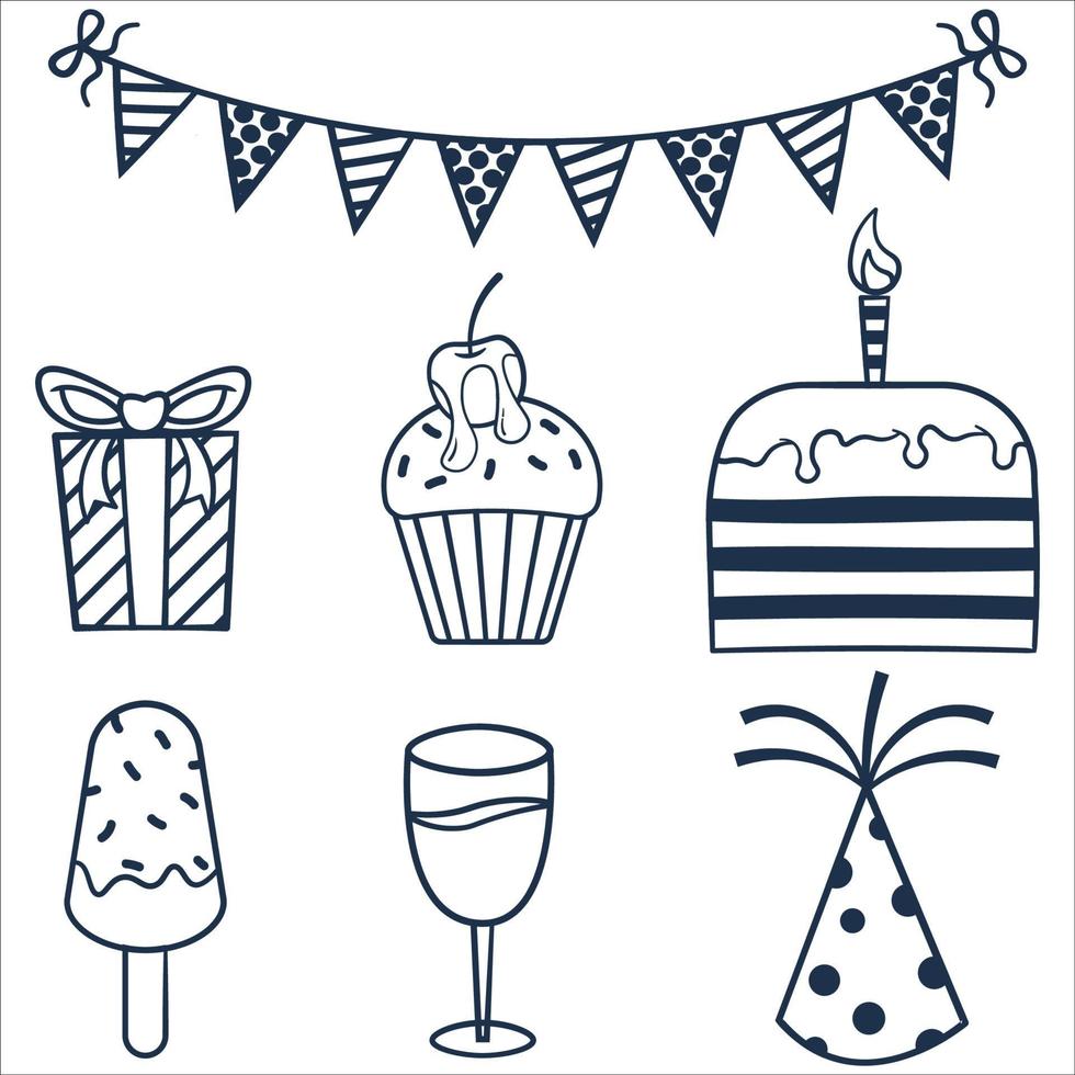 hand drawn doodle illustration on theme of birthday vector